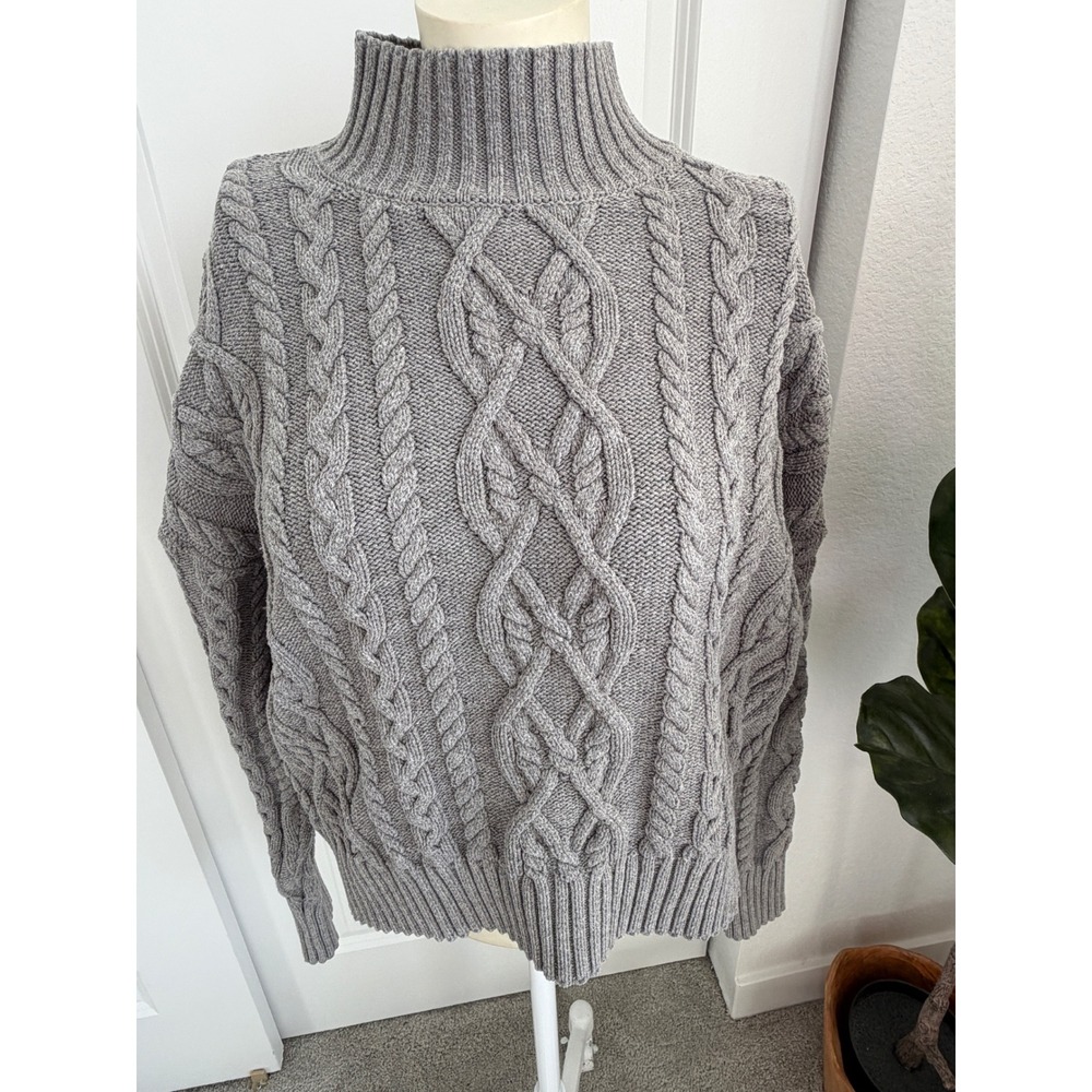 Michael Stars Gray Chunky Cable Knit Mock Neck Sweater SWR023 Mens L